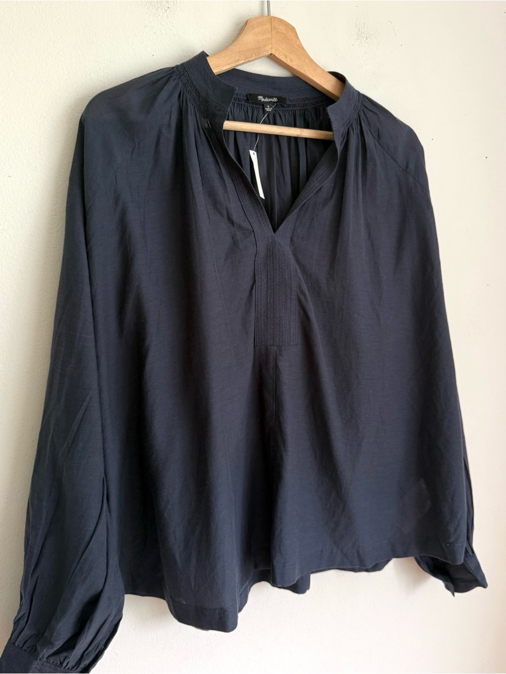 NWT Madewell Shirred Long-Sleeve Top in Navy Blue - Picture 5 of 7